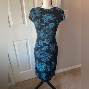 love...ady Black and Blue Floral Midi Dress